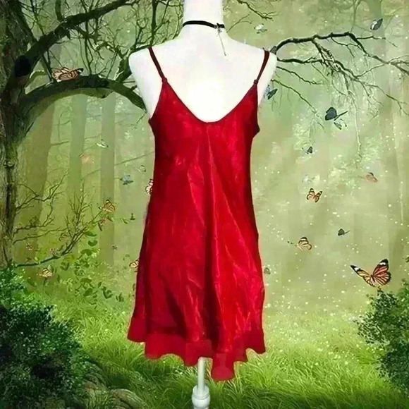 Y2k 90s Red Satin Mini Slip Dress By Inner Most - Picture 5 of 7